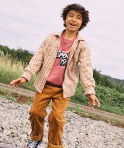 Chemise à carreaux garçon marron et écru avec poches - 6 A