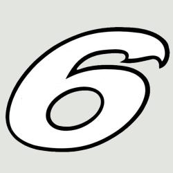 Sticker numéro 6 blanc liseret noir 13cm