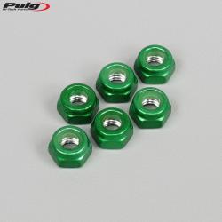 Écrous frein Ø6x1.00 mm Puig verts (lot de 6)