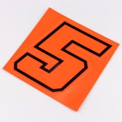 Sticker numéro 5 rouge fluo liseret noir 10 cm