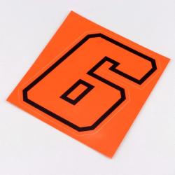 Sticker numéro 6 rouge fluo liseret noir 10 cm