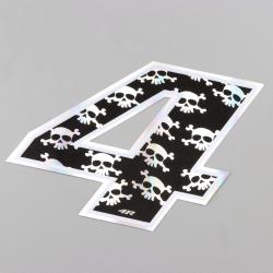 Sticker numéro 4 noir holographique têtes de mort 13 cm