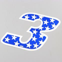 Sticker numéro 3 bleu holographique étoiles 13 cm