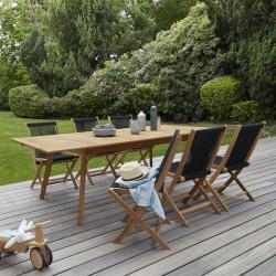 Cémonjardin - Salon de jardin Bali en corde et teck : table + 6 chaises