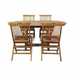 SOLDES Cémonjardin - Salon de jardin en teck grade C Lombok : table ronde + 4 chaises CEMONJARDIN
