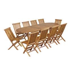 Cémonjardin - Salon de jardin en teck grade C Lombok : table ovale + 10 chaises