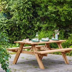 Cémonjardin - Table de pique-nique en bois 6 places avec bancs repliables