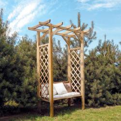 Cémonjardin - Banc 2 places avec arche traditionnel en bois