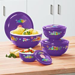 Lot de 4 plats pour four à micro-ondes + couvercles, violet