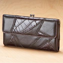 Portefeuille patchwork, marron foncé