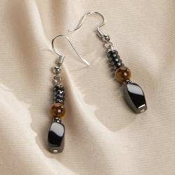 Boucles d'oreilles hématite et œil-de-tigre