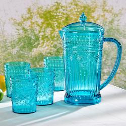 Carafe et 4 verres, bleu