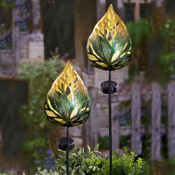 Piquet solaire Feuille en métal pour le jardin