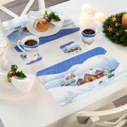 6 sets de table et 6 dessous de verre “Paysage enneigé » Basilico