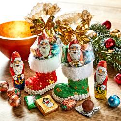 Lot de 2 bottes Père Noël remplie, rouge et vert