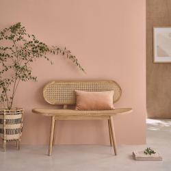 CODE BFRIDAY10, -10% sur Banc en bois massif teck massif et cannage 120 cm, Teck, Naturel, H82 cm L120 l43 cm BERAH GETAH