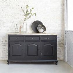 CODE BFRIDAY10, -10% sur Buffet en bois massif acajou massif et teck 150 cm, Acajou, Noir, H90 cm L150 l50 cm BERAH GETAH