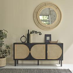 Buffet en manguier massif et cannage 160 cm, Manguier, Noir, H75 cm L160 l160 cm BERAH GETAH