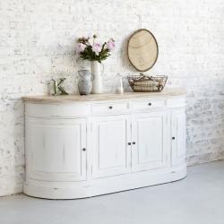CODE BFRIDAY10, -10% sur Buffet en bois massif acajou massif et teck 180 cm, Acajou, Blanc, H85 cm L180 l45 cm BERAH GETAH