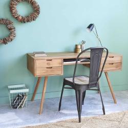 CODE BFRIDAY10, -10% sur Bureau en bois massif teck massif, Teck, Naturel, H75 cm L130 l60 cm BERAH GETAH