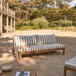 CODE BFRIDAY10, -10% sur Canapé de jardin en bois massif teck massif rayé blanc et taupe, Teck, Naturel, H78 cm L205 l94 cm BERAH GETAH