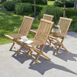 CODE BFRIDAY10, -10% sur Chaise de jardin en bois massif teck huilé massif pliante (lot de 4), Teck huilé, Marron, H90 cm L47 l41 cm BERAH GETAH