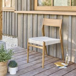 CODE BFRIDAY10, -10% sur Chaise de jardin en bois massif teck massif et cordage beige, Teck, Naturel, H82 cm L46 l65 cm BERAH GETAH