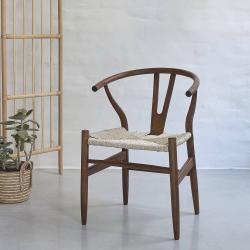 CODE BFRIDAY10, -10% sur Chaise en bois massif mindi massif finition noyer et assise tissée, Mindi, Marron, H78 cm L55 l55 cm BERAH GETAH