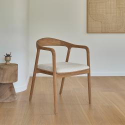 CODE BFRIDAY10, -10% sur Chaise en bois massif teck massif assise bouclette, Teck, Naturel, H80 cm L58 l58 cm BERAH GETAH