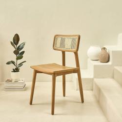 CODE BFRIDAY10, -10% sur Chaise en bois massif teck massif et cannage, Teck, Naturel, H82 cm L45 l48 cm BERAH GETAH
