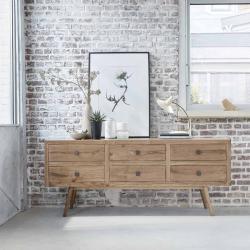 PROMO - 24% Commode en bois massif mindi massif 200 cm Mindy Naturel BERAH GETAH
