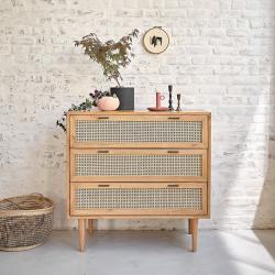 CODE BFRIDAY10, -10% sur Commode en bois massif mindi massif et cannage 100 cm, Mindy, Naturel, H100 cm L100 l100 cm BERAH GETAH