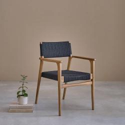 CODE BFRIDAY10, -10% sur Fauteuil en bois massif teck massif et cordage noir, Teck, Naturel, H82 cm L82 l60 cm BERAH GETAH