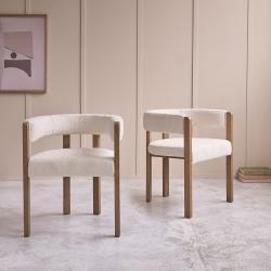 CODE BFRIDAY10, -10% sur Lot de 2 chaises arrondies en bois massif chêne massif et tissu bouclette, Chêne rouge, Naturel, H70 cm L60.5 l60,5 cm BERAH