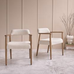 CODE BFRIDAY10, -10% sur Lot de 2 chaises en bois massif chêne massif et tissu bouclette, Chêne rouge, Naturel, H74 cm L59 l59 cm BERAH GETAH