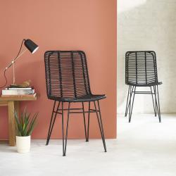 CODE BFRIDAY10, -10% sur Chaise en rotin et métal (lot de 2), Rotin et métal, Noir, H87 cm L43 l39 cm BERAH GETAH