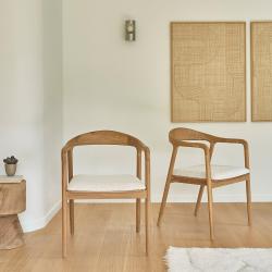 CODE BFRIDAY10, -10% sur Lot de 2 chaises en bois massif teck massif assise bouclette, Teck, Naturel, H80 cm L58 l58 cm BERAH GETAH
