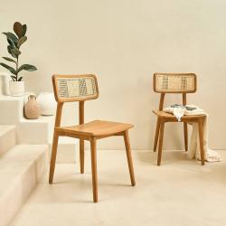 Lot de 2 chaises en teck massif et cannage, Teck, Naturel, H82 cm L45 l48 cm BERAH GETAH