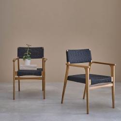 LIVRAISON OFFERTE Fauteuil en bois massif teck massif et cordage noir (lot de 2), Teck, Naturel, H82 cm L82 l60 cm BERAH GETAH