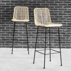 CODE BFRIDAY10, -10% sur Tabouret de bar en rotin et métal (lot de 2), Rotin, Naturel, H104 cm L47 l40 cm BERAH GETAH