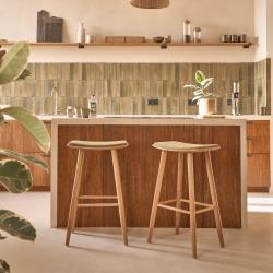 CODE BFRIDAY10, -10% sur Tabourets en bois massif teck massif assise velours cotelé 75 cm (lot de 2), Teck, Naturel, H77 cm L48 l35 cm BERAH GETAH