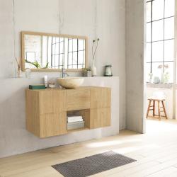 CODE BFRIDAY10, -10% sur Meuble sous vasque en bois massif hévéa massif suspendu 120 cm, Hévéa, Naturel, H60 cm L120 l50 cm BERAH GETAH