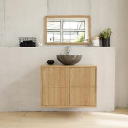 CODE BFRIDAY10, -10% sur Meuble sous vasque en bois massif hévéa massif suspendu 80 cm, Hévéa, Naturel, H30 cm L80 l60 cm BERAH GETAH