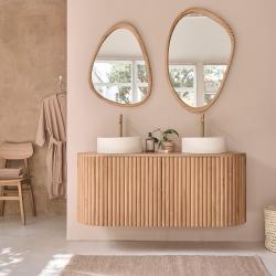 CODE BFRIDAY10, -10% sur Meuble de salle de bain suspendu en bois massif teck massif 140 cm, Teck, Naturel, H56 cm L140 l140 cm BERAH GETAH