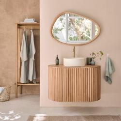 CODE BFRIDAY10, -10% sur Meuble de salle de bain suspendu en bois massif teck massif 90 cm, Teck, Naturel, H56 cm L90 l90 cm BERAH GETAH