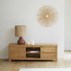 CODE BFRIDAY10, -10% sur Meuble TV en bois massif teck massif 150 cm, Teck, Naturel, H50 cm L151 l50 cm BERAH GETAH