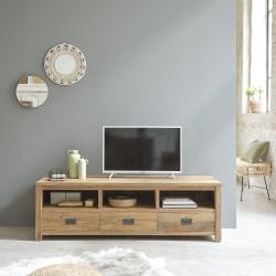 CODE BFRIDAY10, -10% sur Meuble TV en bois massif teck recyclé massif 160 cm, Teck recyclé, Naturel, H50 cm L160 l50 cm BERAH GETAH