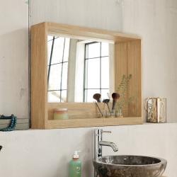 PROMO - 20% Miroir en bois massif hévéa massif avec rangement 80 cm Hévéa Naturel BERAH GETAH