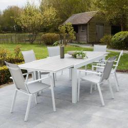 CODE BFRIDAY10, -10% sur Salon de jardin aluminium blanc et textilène gris 6/10 places, Aluminium, Blanc, H75 cm L160 l100 cm BERAH GETAH