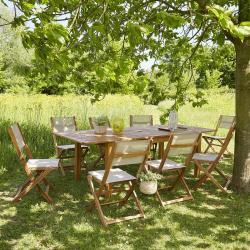 PROMO - 12% Salon de jardin en bois massif acacia massif FSC extensible 8/10 places Acacia Marron BERAH GETAH